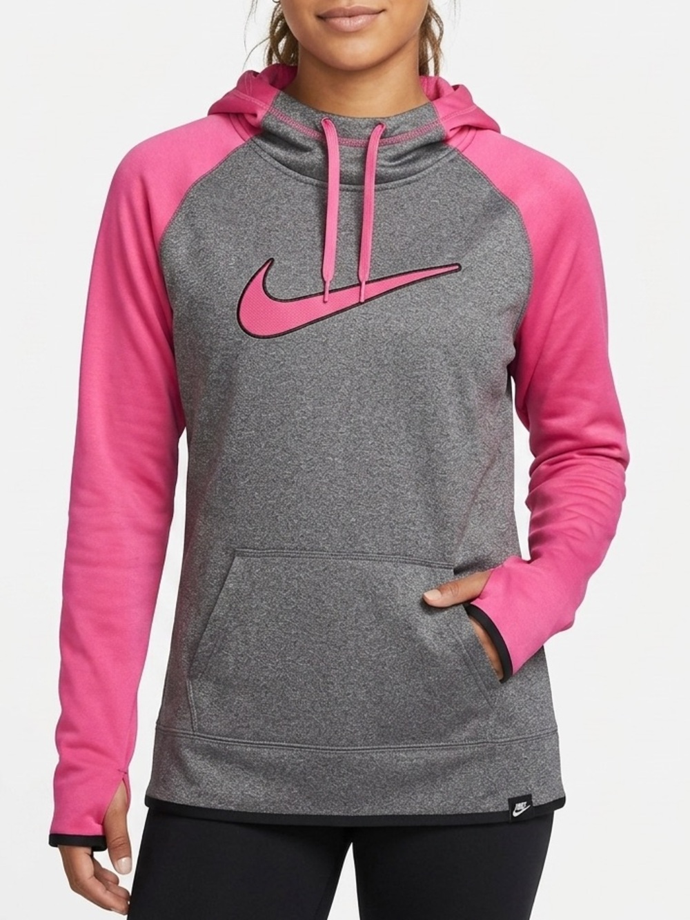Nike Hoodie Adult X-Large Pullover Pink Gray Swoosh Therma Fit Women A10